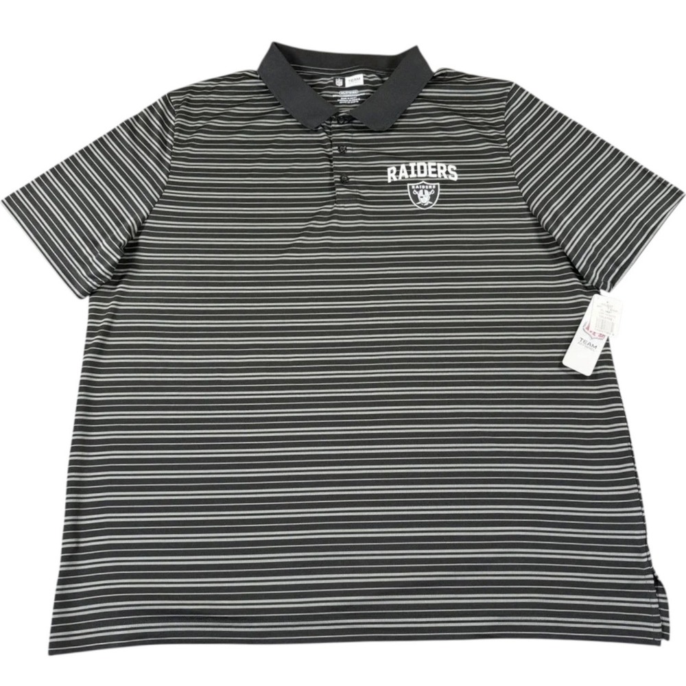 NFL Team Apparel Las Vegas Raiders Polo Shirt 3XL Gray Striped NWT Performance